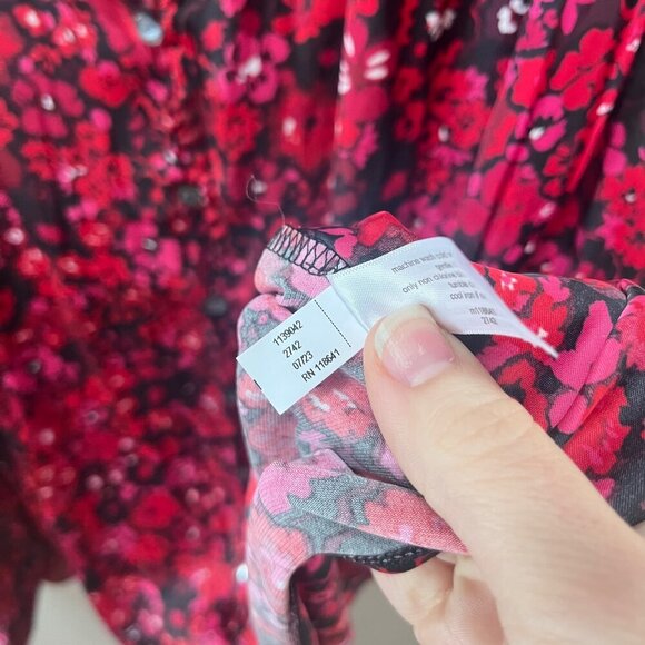 NEW Lane‎ Bryant Red Floral Long Sleeve Blouse Size 26/28 Polyester & Spandex - Picture 7 of 8